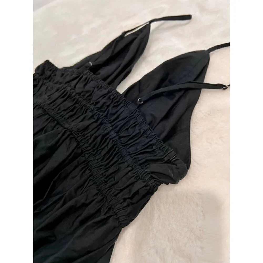 New J. Crew Size 2 V-neck smocked-waist dress in cotton poplin Black *Stain*